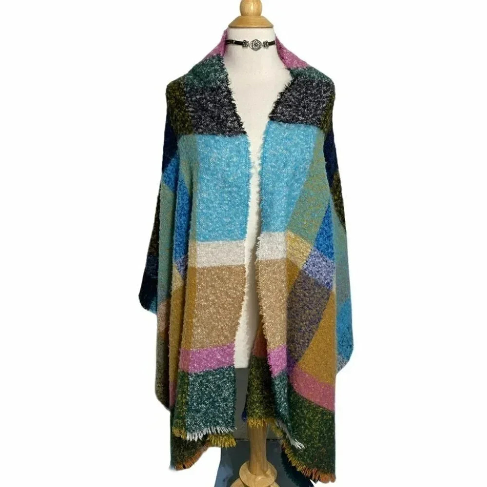Multicolor plaid versatile cozy blanket scarf - Picture 3 of 7
